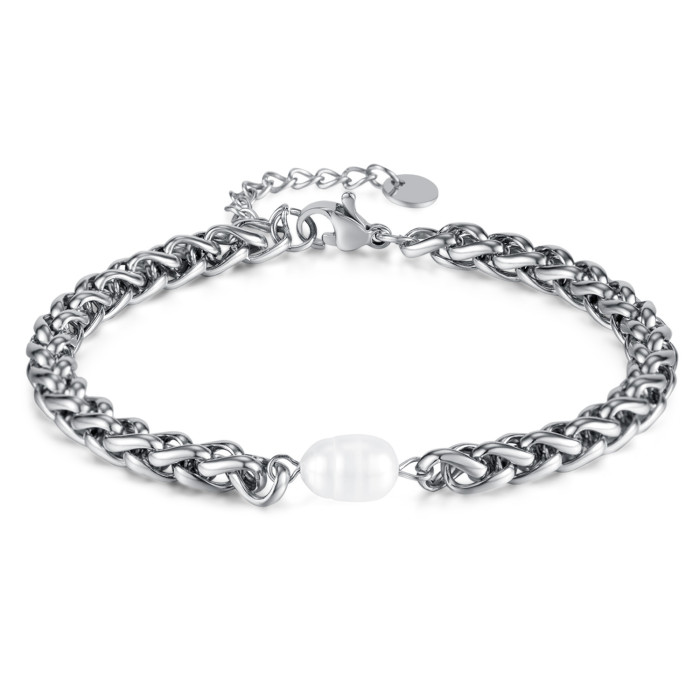 Style Stainless Steel Women's Bracelet Niche Light Luxury Design Chain Natural Freshwater Pearl Titanium Steel Jewelr...