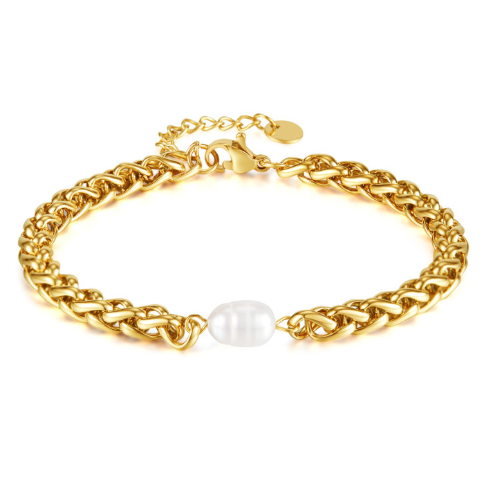 Style Stainless Steel Women's Bracelet Niche Light Luxury Design Chain Natural Freshwater Pearl Titanium Steel Jewelr...