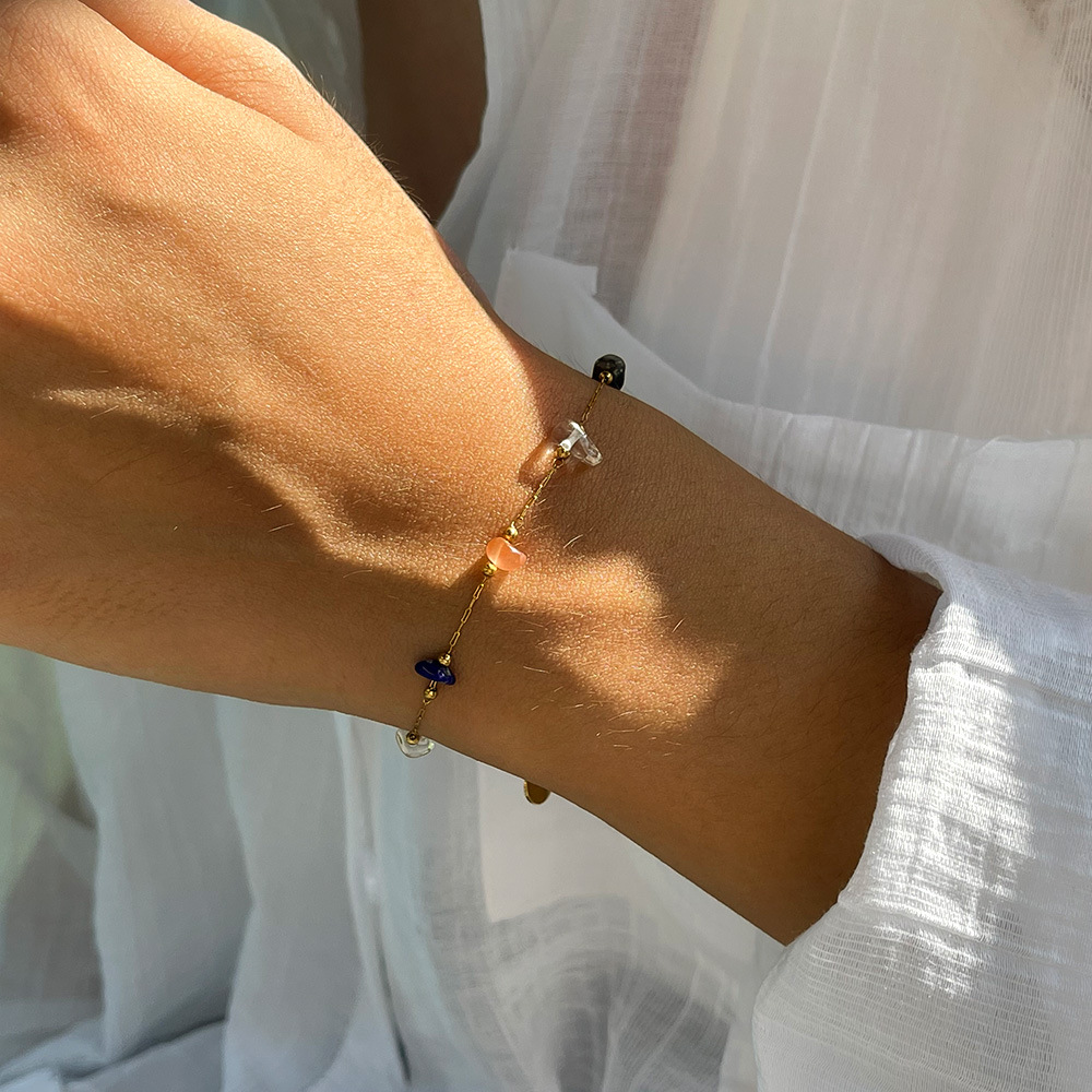 Light Luxury Colorful Natural Stone Accessories Fashion Titanium Steel Gold-Plated Chain Ethnic Style Bracelet for Women