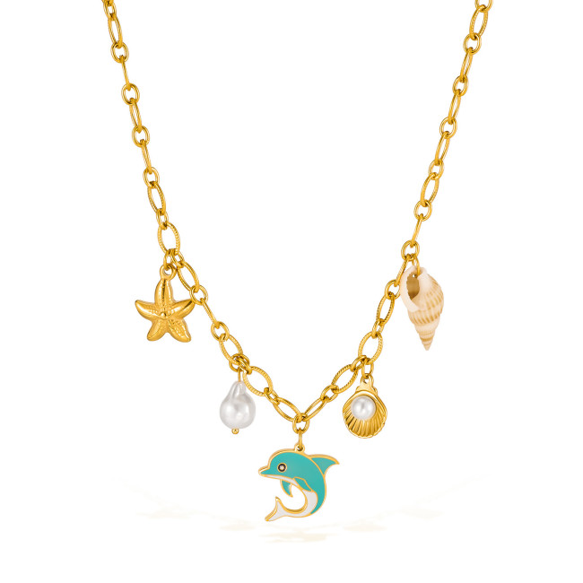 Necklace for Women Stainless Steel Niche Fashion Creative Beach Ocean Style Titanium Steel Collarbone Chain Wholesale