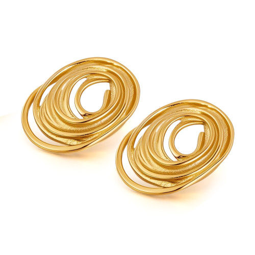 Unique Earrings for Women Stainless Steel Design Spiral Circle Exaggerated Vintage Style Titanium Steel Earrings Wholesale