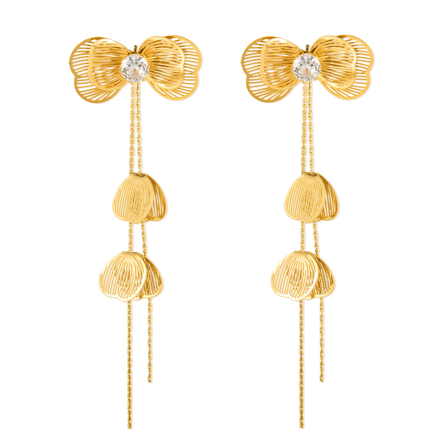 French Retro Earrings for Women Stainless Steel Niche High-end Elegant Long Tassel Butterfly Titanium Steel Earrings