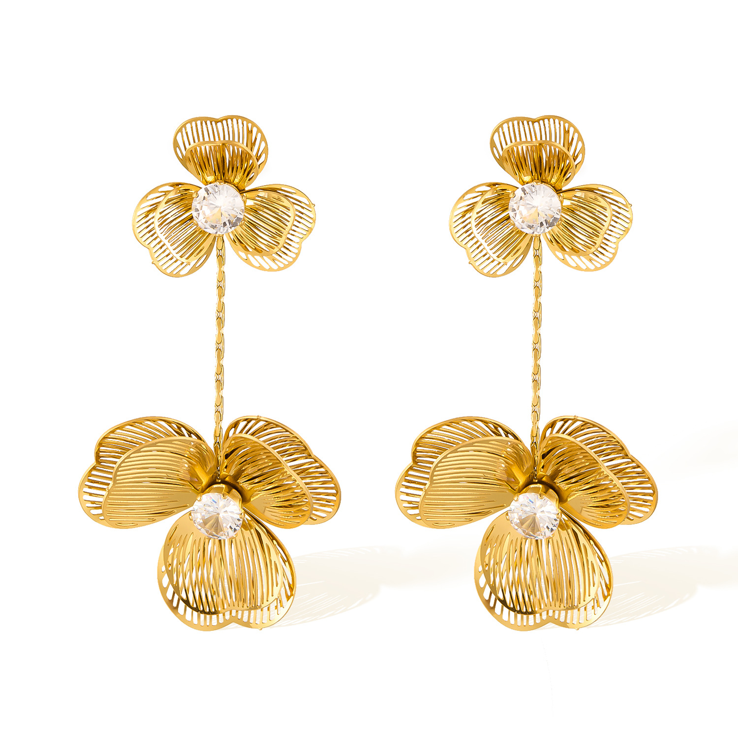 French Style Earrings for Women Stainless Steel Vintage Tassel Flower High-end Exquisite Temperament Titanium Steel Ear Jewelry