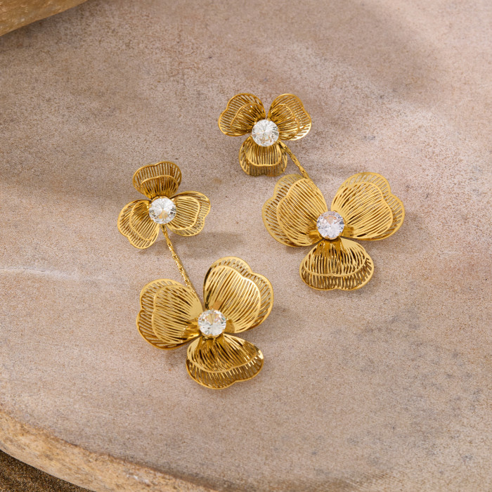 French Style Earrings for Women Stainless Steel Vintage Tassel Flower High-end Exquisite Temperament Titanium Steel Ear Jewelry