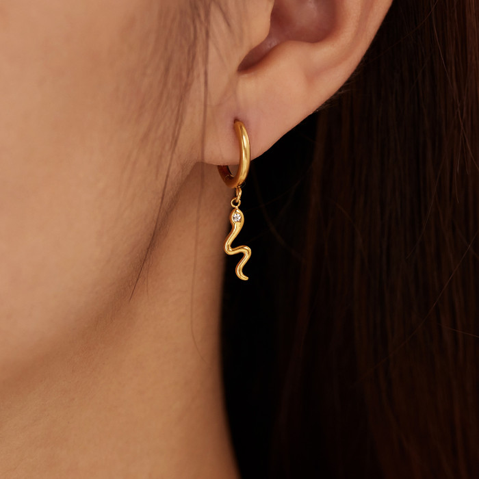 Personalized Earrings for Women Stainless Steel Creative Fashion Animal Element Snake-Shaped Inlaid Diamond Titanium Steel Ear Jewelry