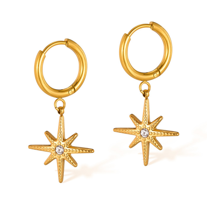 Fashion Earrings for Women Stainless Steel Eight-Pointed Star Inlaid with Zircon Elegant Versatile Titanium Steel Ear...