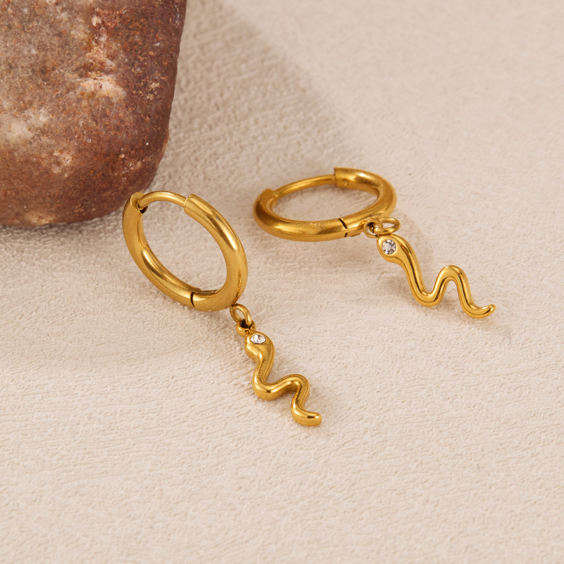 Personalized Earrings for Women Stainless Steel Creative Fashion Animal Element Snake-Shaped Inlaid Diamond Titanium Steel Ear Jewelry