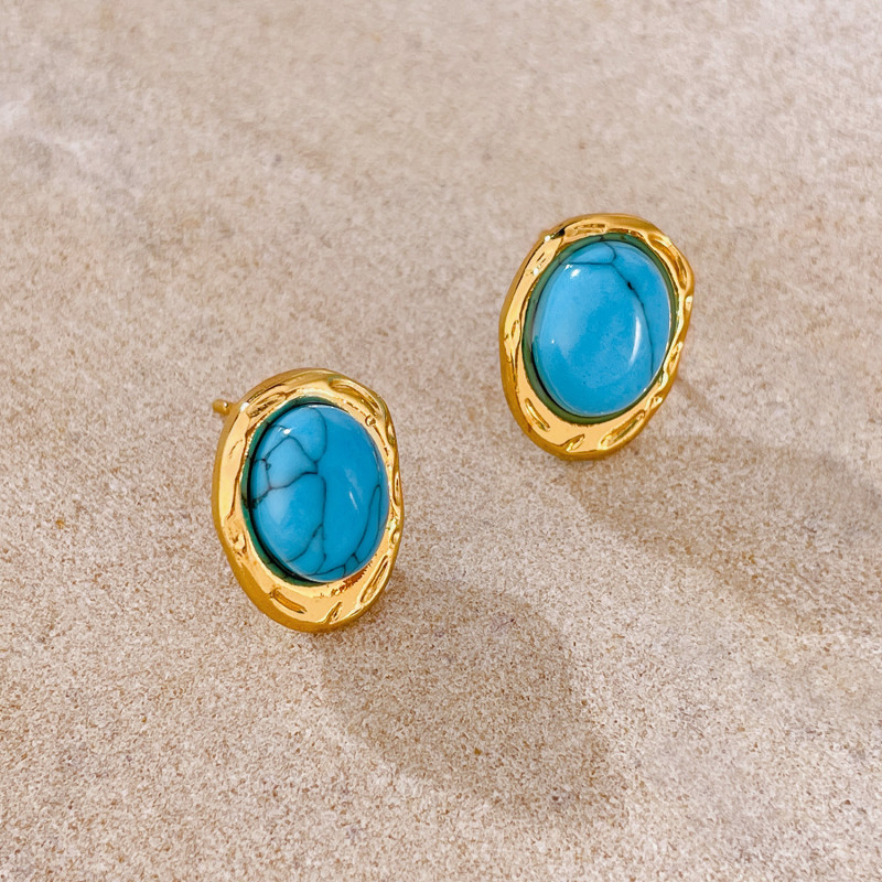 Vintage Earrings for Women Stainless Steel Niche Fashion Design Blue Turquoise Versatile Titanium Steel Ear Jewelry