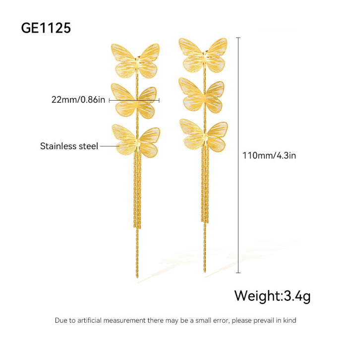 French Style Light Luxury Earrings for Women Stainless Steel Fashionable Design Sense Elegant Tassel Butterfly Titani...