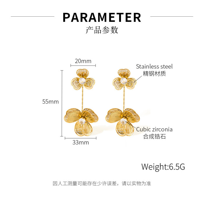 French Style Earrings for Women Stainless Steel Vintage Tassel Flower High-end Exquisite Temperament Titanium Steel Ear Jewelry