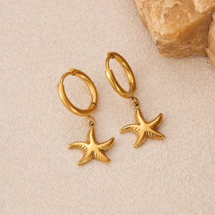 Simple Earrings for Women Stainless Steel Fashion Versatile Ocean Elements Starfish Titanium Steel Earrings Wholesale