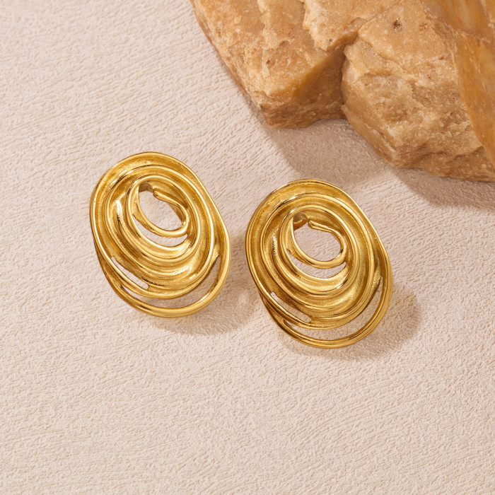 Unique Earrings for Women Stainless Steel Design Spiral Circle Exaggerated Vintage Style Titanium Steel Earrings Whol...