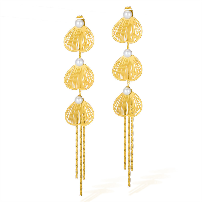 French Tassel Earrings for Women Stainless Steel Fashion Elegant Retro Pearl Long Titanium Steel Earrings Wholesale