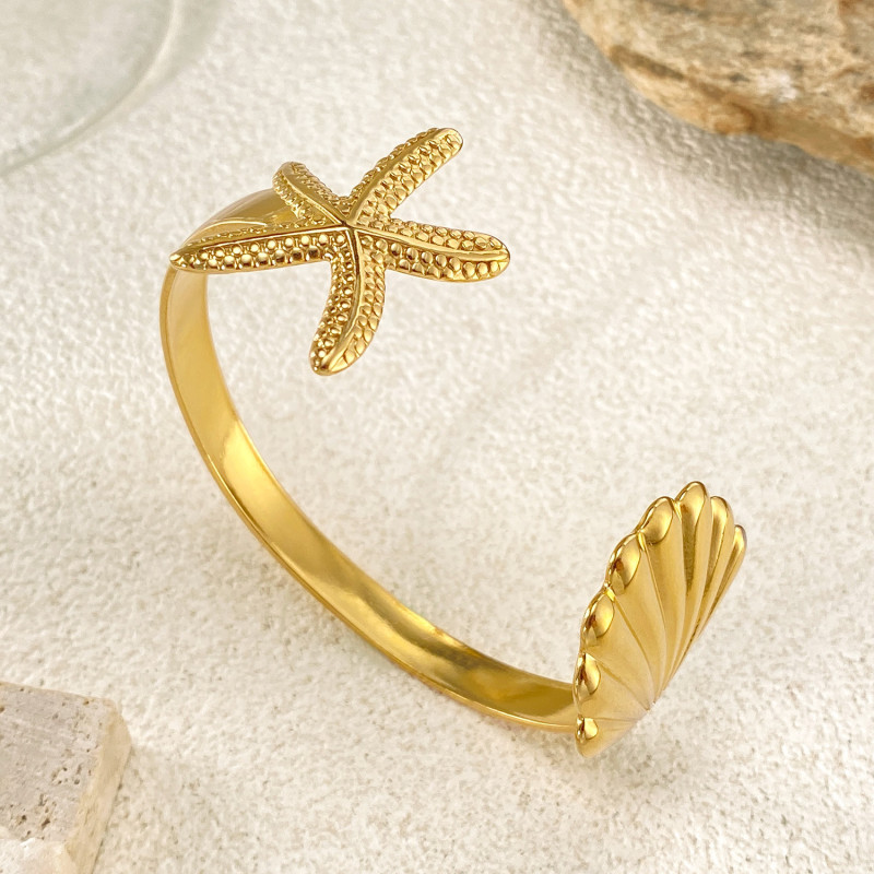 Cross-Border Open Bracelet Stainless Steel Personality Fashion Ocean Style Starfish Shell Versatile Titanium Steel Jewelry
