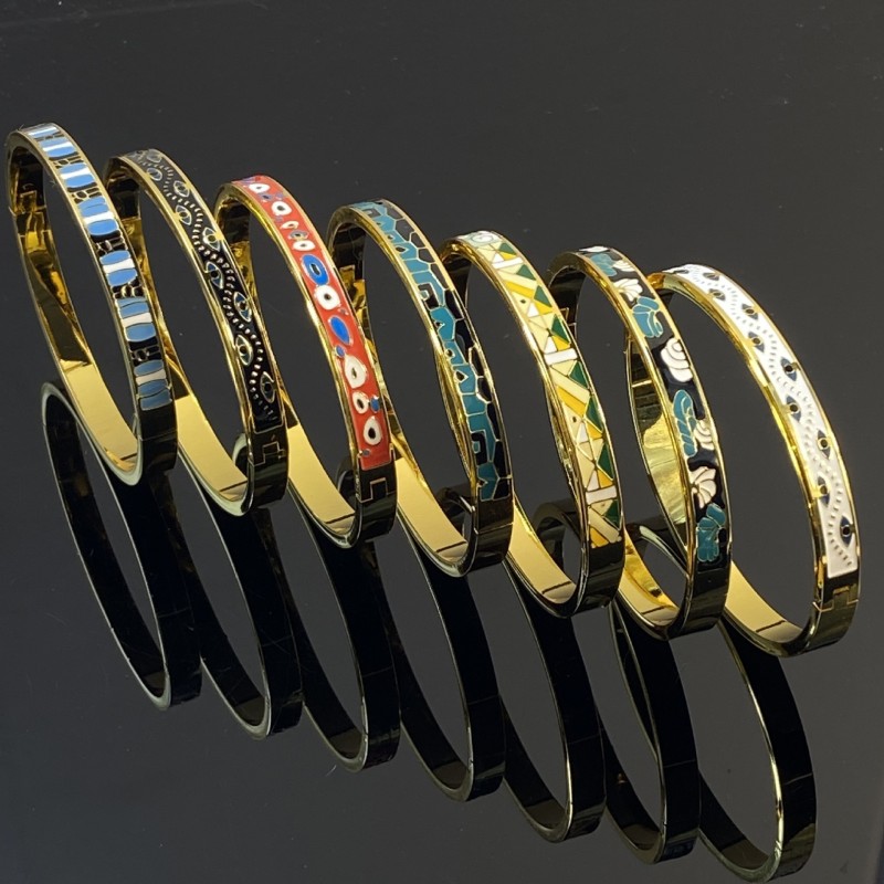 Vintage Fashion Oil Drop Titanium Steel Bracelet Versatile Exquisite Abstract Color Block Stitching Bracelet Non-Fading Combination for Women