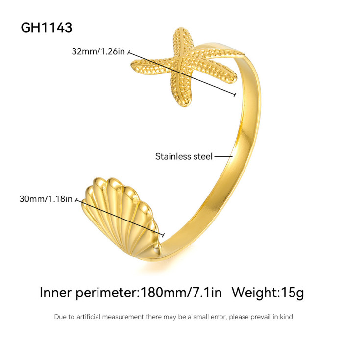 Cross-Border Open Bracelet Stainless Steel Personality Fashion Ocean Style Starfish Shell Versatile Titanium Steel Jewelry