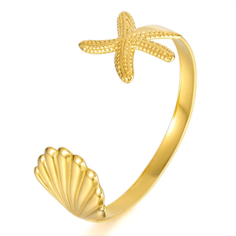 Cross-Border Open Bracelet Stainless Steel Personality Fashion Ocean Style Starfish Shell Versatile Titanium Steel Jewelry