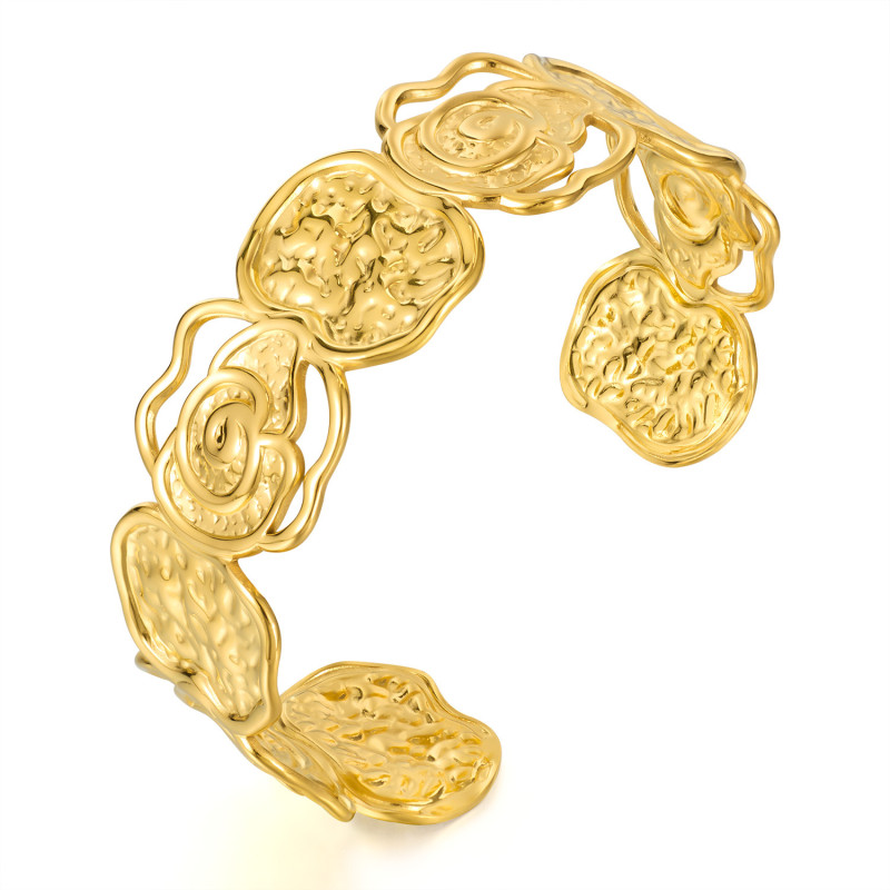 Cross-Border European and American Light Luxury Bracelet for Women Stainless Steel Niche Versatile High-End Gold-Plated Titanium Steel Open Bracelet