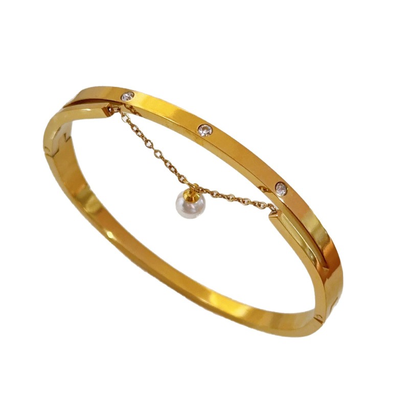 Bracelet Jewelry Titanium Steel Non-Fading Light Luxury Fashion Pearl Inlaid Diamond Women Stainless Steel Clasp Bracelet Light Luxury European and American Style