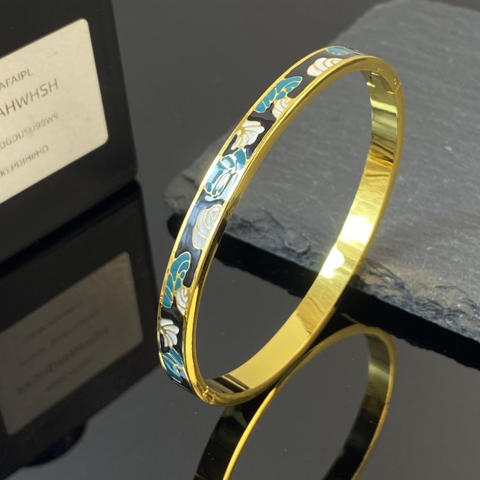 Vintage Fashion Oil Drop Titanium Steel Bracelet Versatile Exquisite Abstract Color Block Stitching Bracelet Non-Fading Combination for Women