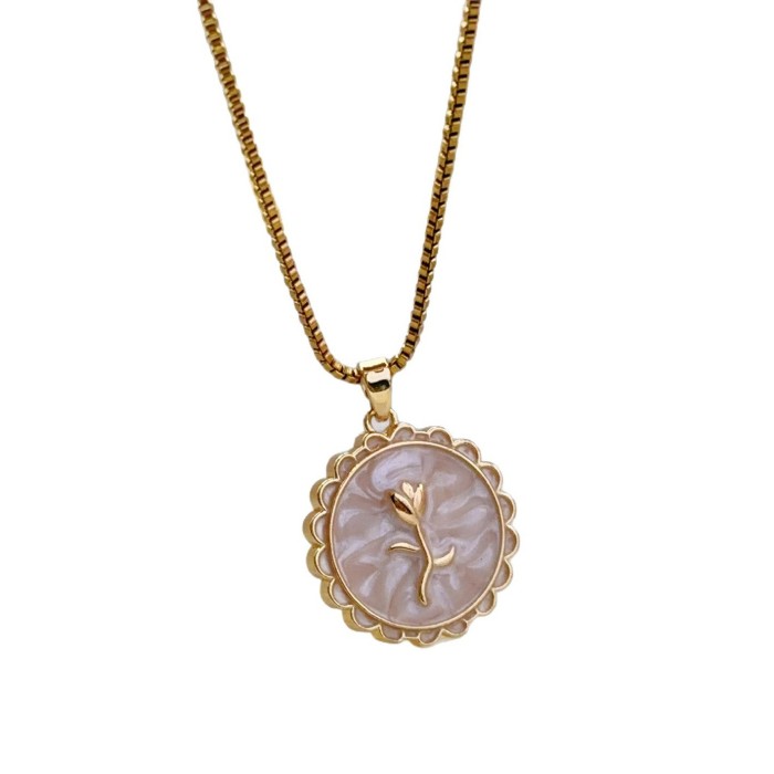 White Shell Titanium Steel Light Luxury Eye Full Diamond Micro Inlay Design Internet Celebrity Temperament Shining Necklace Simple Pendant New Model Manufacturer