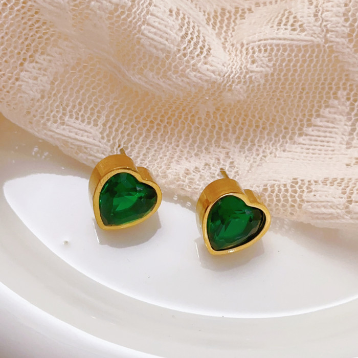 Light Luxury Zircon Sweet Cool Geometric Titanium Steel Earrings New Trendy Fashionable Elegant High-end Earrings Hea...