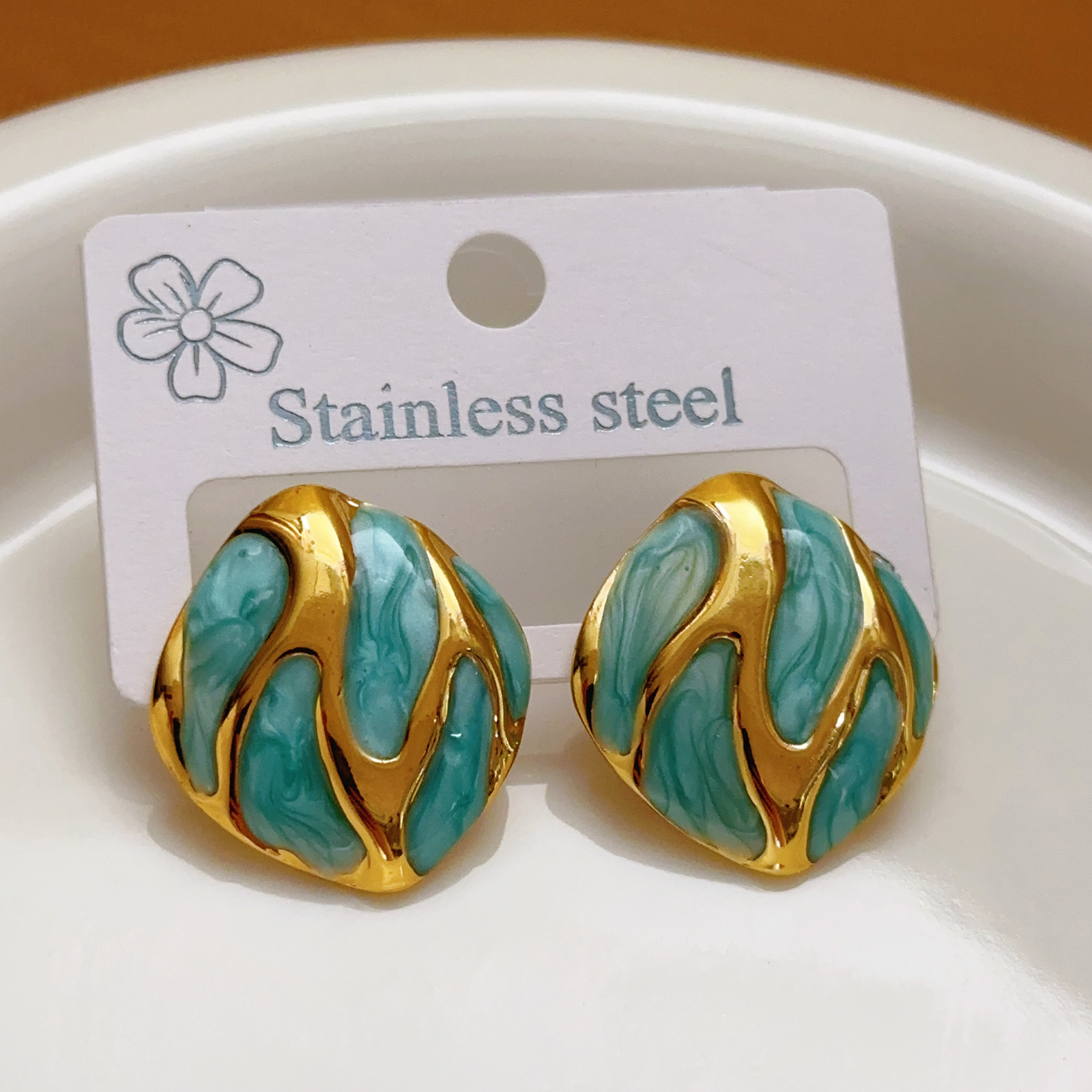 Cross-Border New Retro Irregular Square Personality Earrings for Women European and American Style Exquisite Oil Drop Earrings Jewelry