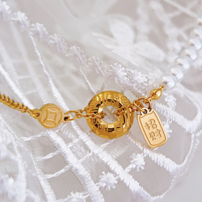 New Chinese Style Necklace for Women, National Style, New Hot Item, Ruyi Pendant, Unique Niche Pearl, Wealth and Prosperity Character Clavicle Chain, Trendy