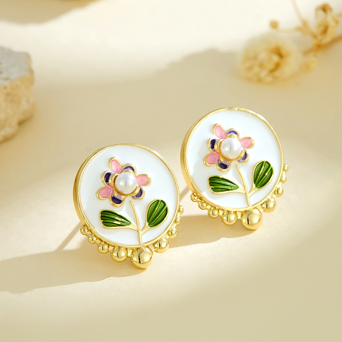 Monet Garden Oil Painting Earrings for Women New Chinese Style Light Luxury High-end Earrings 2025 New Hot Style Elegant Earrings