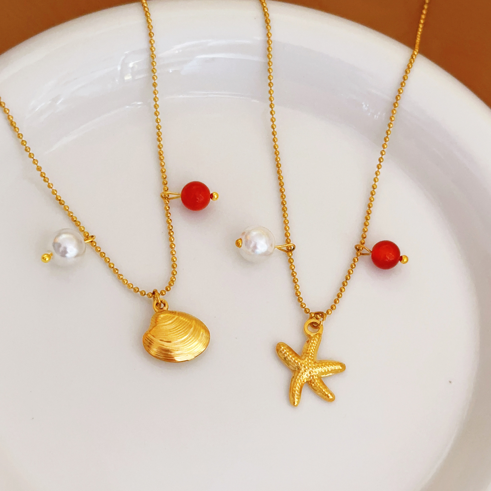 Amazon New Bohemian Style Pearl Necklace Starfish Pendant Choker for Women Fashion Commuting Design Jewelry