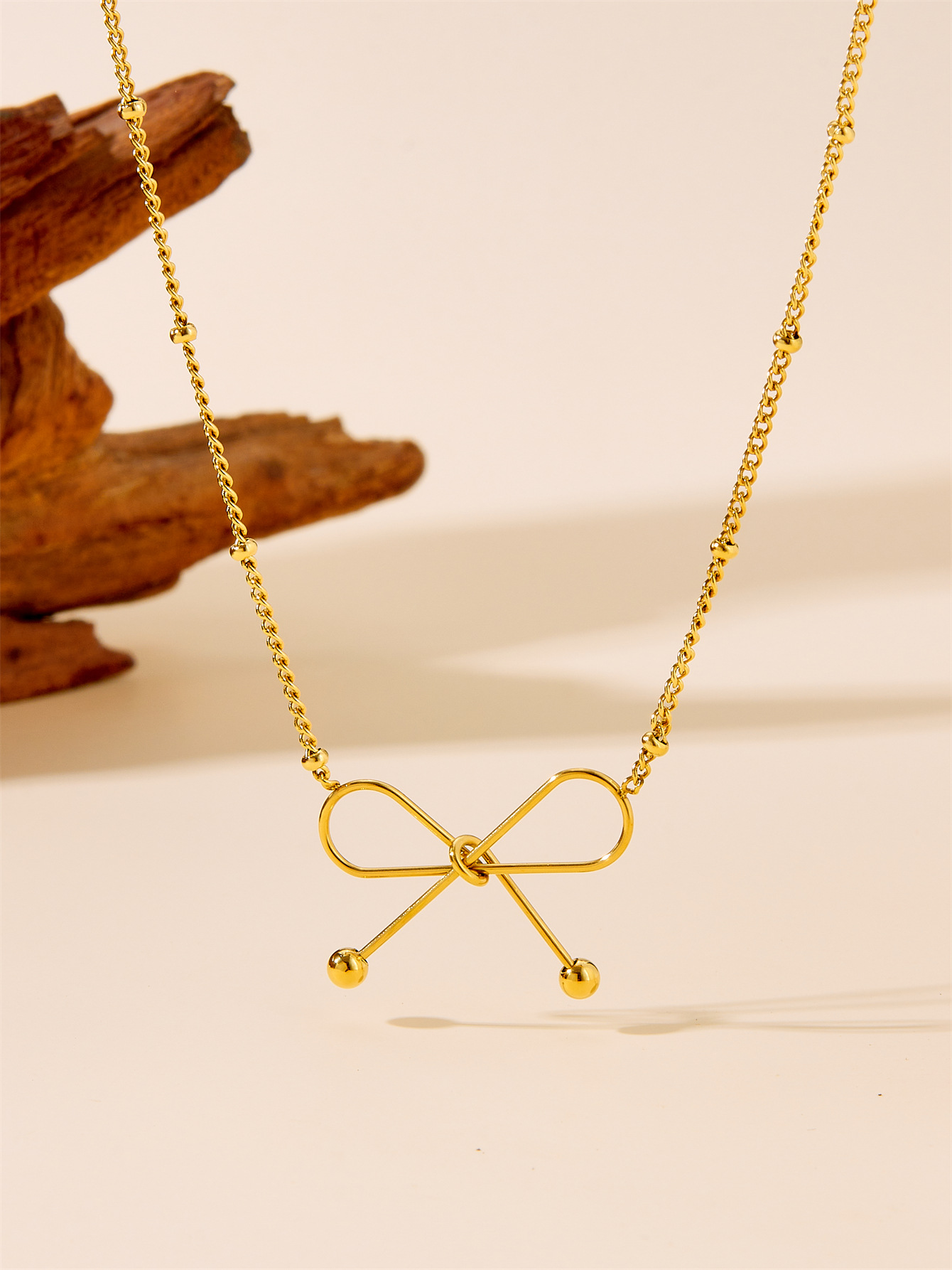 Cross-Border Women’s Titanium Steel Non-Fading Bowknot Gold New High-End Jewelry Wholesale Bracelet Necklace Set