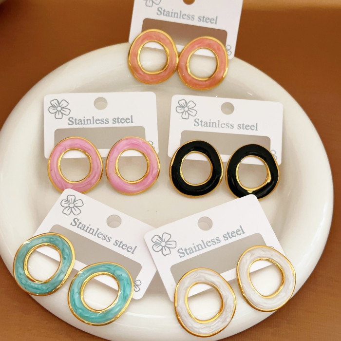 Candy Color European and American Cross-Border Exaggerated High-End Stainless Steel Earrings Oil Drop Earrings Simple Versatile 18k Gold Earrings