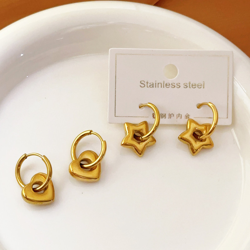 High Version Earrings Letter Star Titanium Steel Non-Fading 18k Gold Earrings Light Luxury Fashion European and American Cross-Border Heart