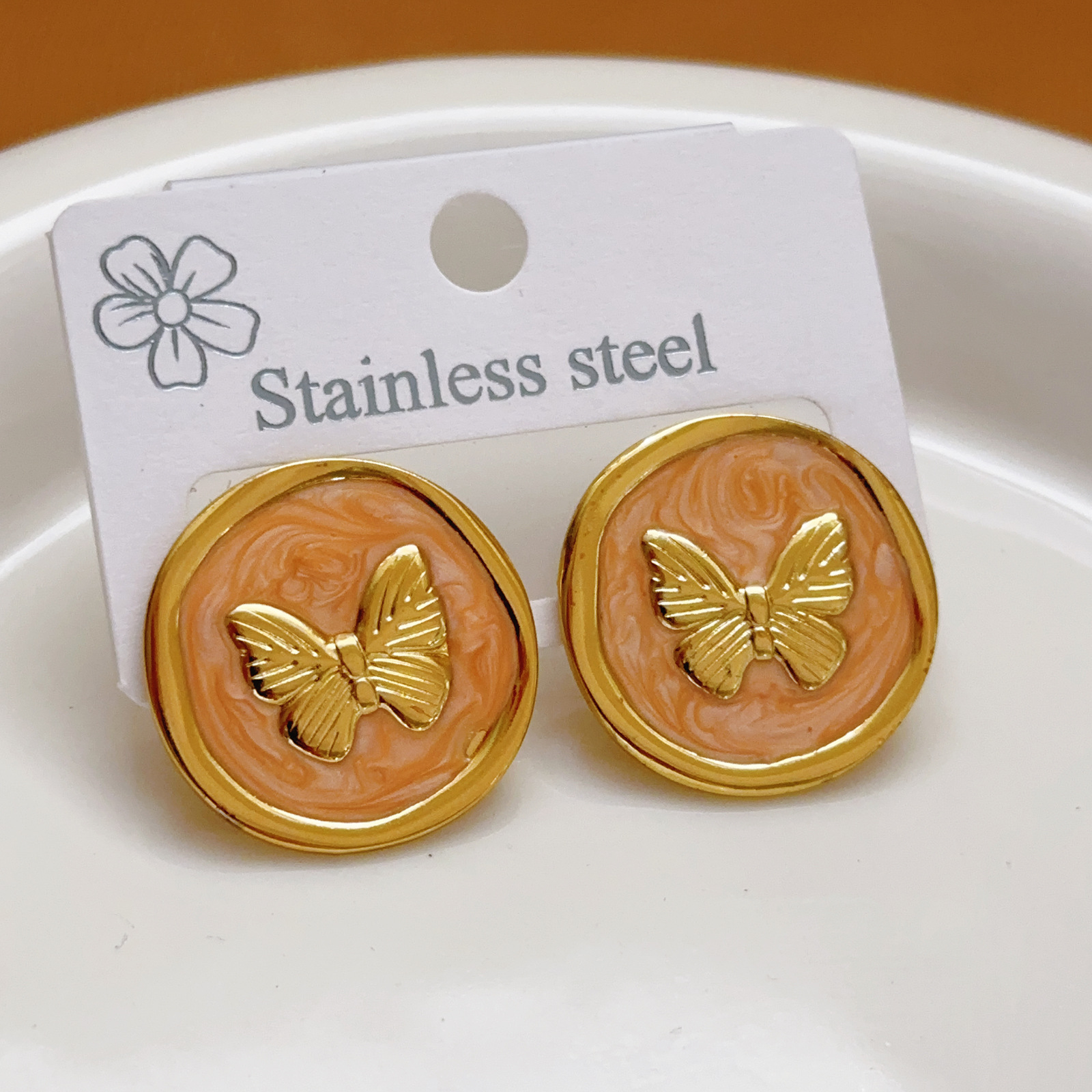 Cross-Border New Titanium Steel Butterfly Earrings Fashion Korean Unique Earrings Niche Design Sense 18K Plated Earrings for Women Ins