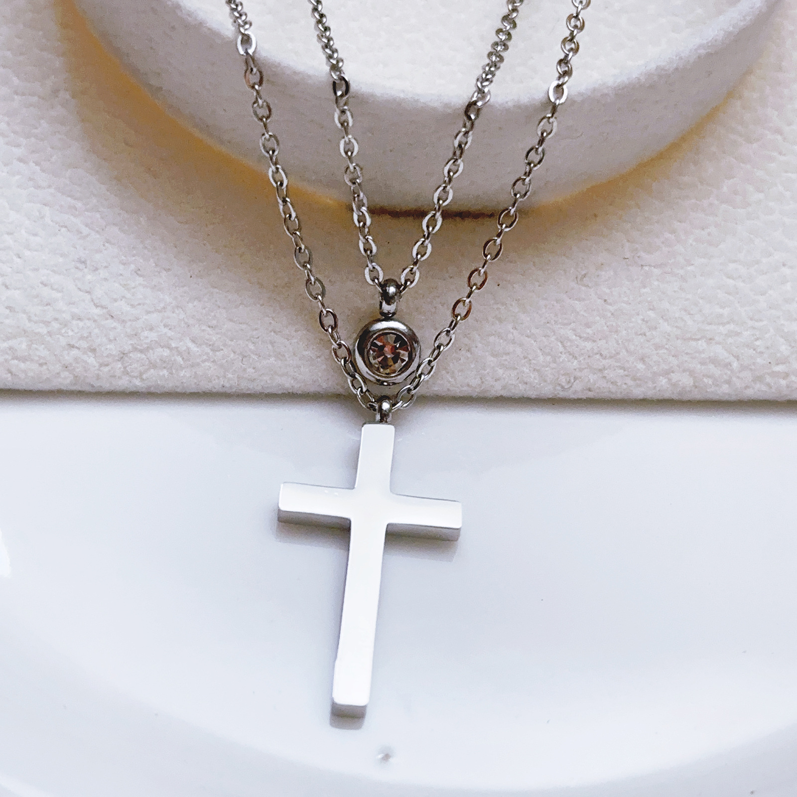 Amazon Cross-Border New Multi-Layer Cross Necklace Fashion Simple Versatile Collarbone Chain Birthday Gift Jewelry for Women