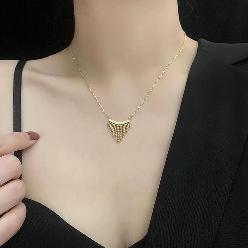 Elegant Women Titanium Steel Pendant Wave Bead Necklace Tassel Collarbone Chain Light Luxury High-end New Fashion 18k Gold Ins
