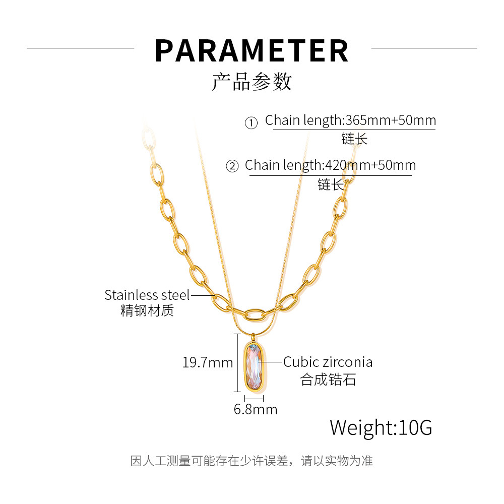 Minimalist Style Necklace for Women Stainless Steel Personality Fashion Zircon Double Layer Stacked Titanium Steel Collarbone Chain