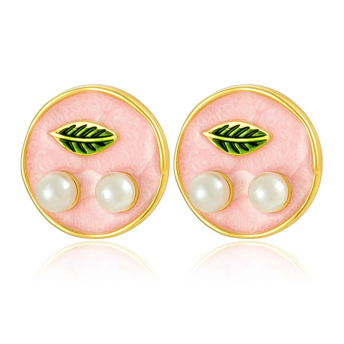 Vintage Style Painted Oil Painting Round Oil Drop Leaf Design Earrings French Niche Elegant Pearl Earrings
