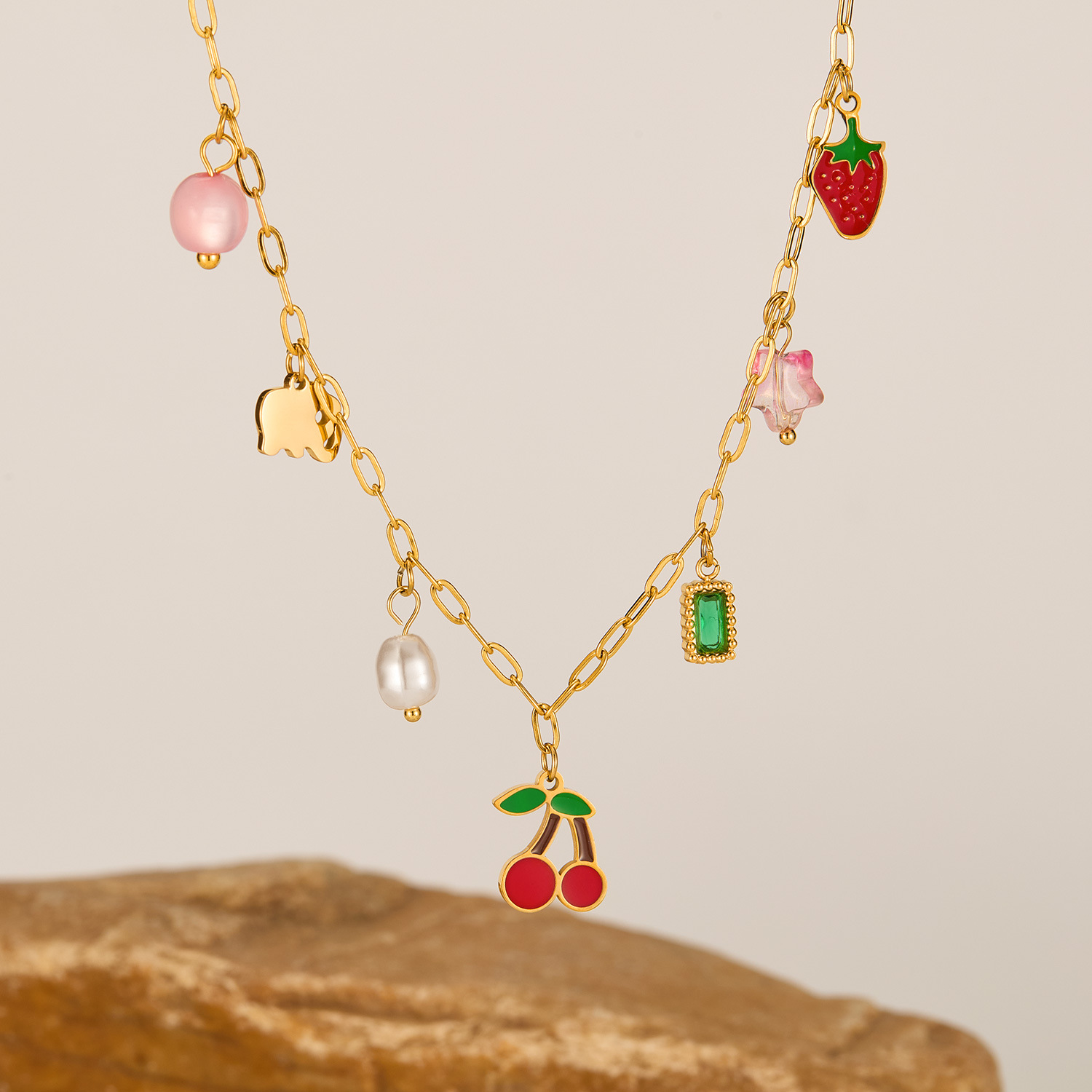 Necklace for Women Stainless Steel Personality Multi-element Cherry High-end Titanium Steel Collarbone Chain