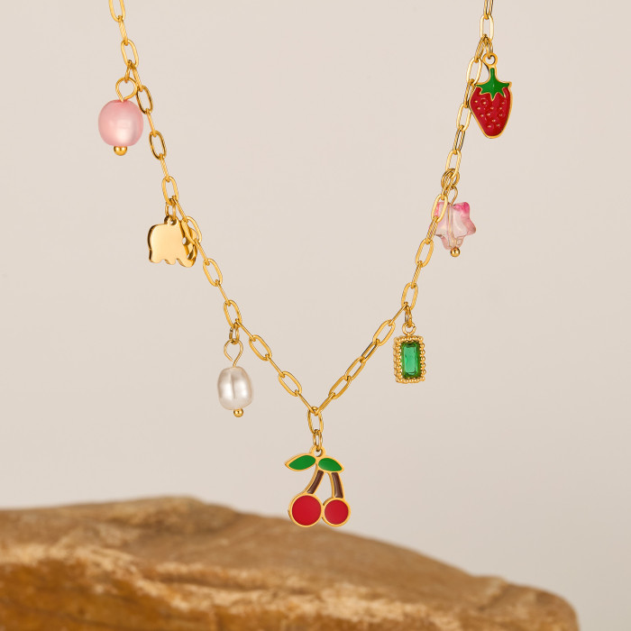 Necklace for Women Stainless Steel Personality Multi-element Cherry High-end Titanium Steel Collarbone Chain