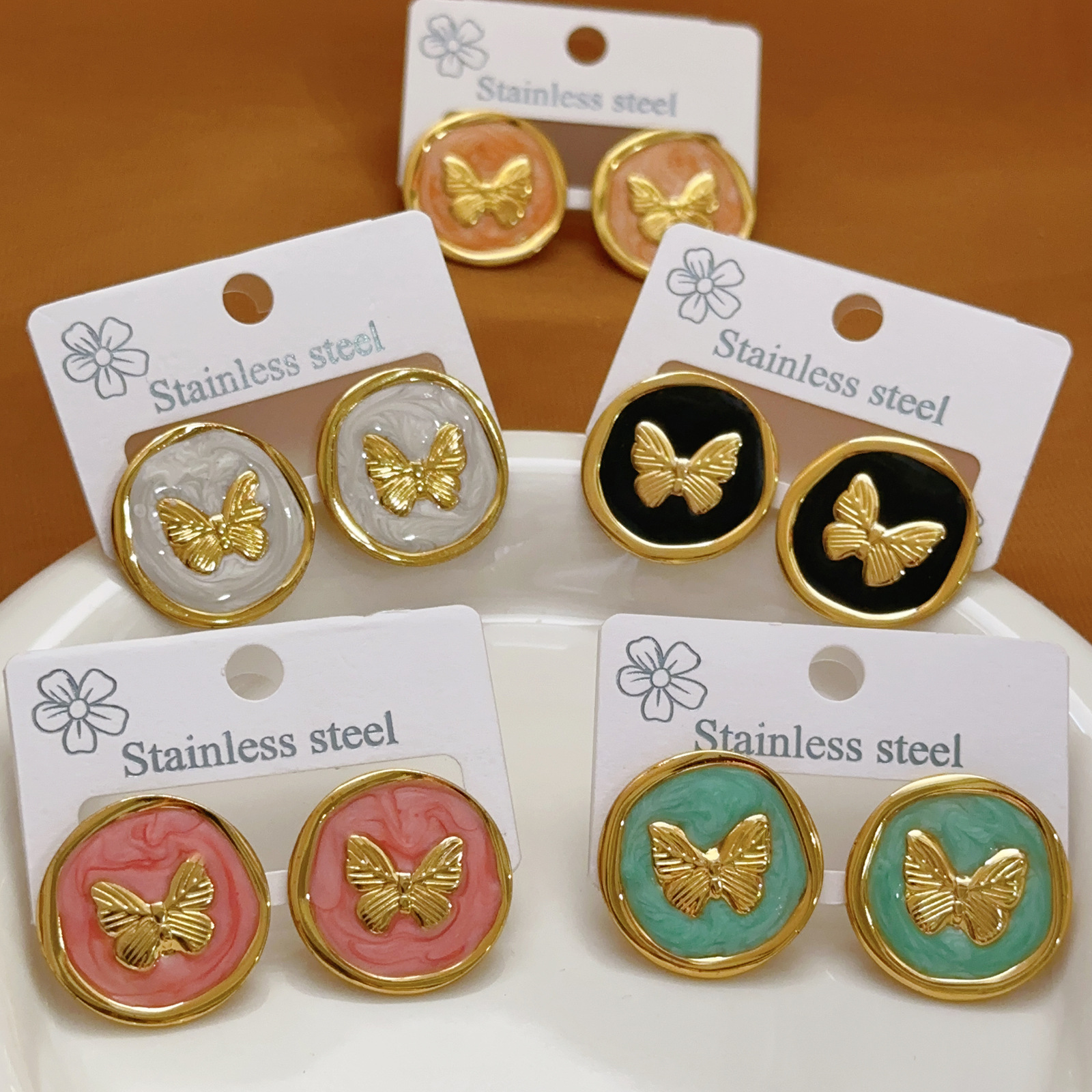 Cross-Border New Titanium Steel Butterfly Earrings Fashion Korean Unique Earrings Niche Design Sense 18K Plated Earrings for Women Ins