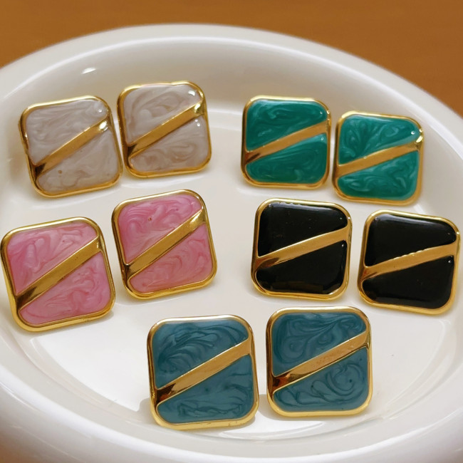 Korean Niche Design Painted Oil Drop Square Earrings 2025 New Trendy Earrings for Women Simple Stud Earrings Wholesale