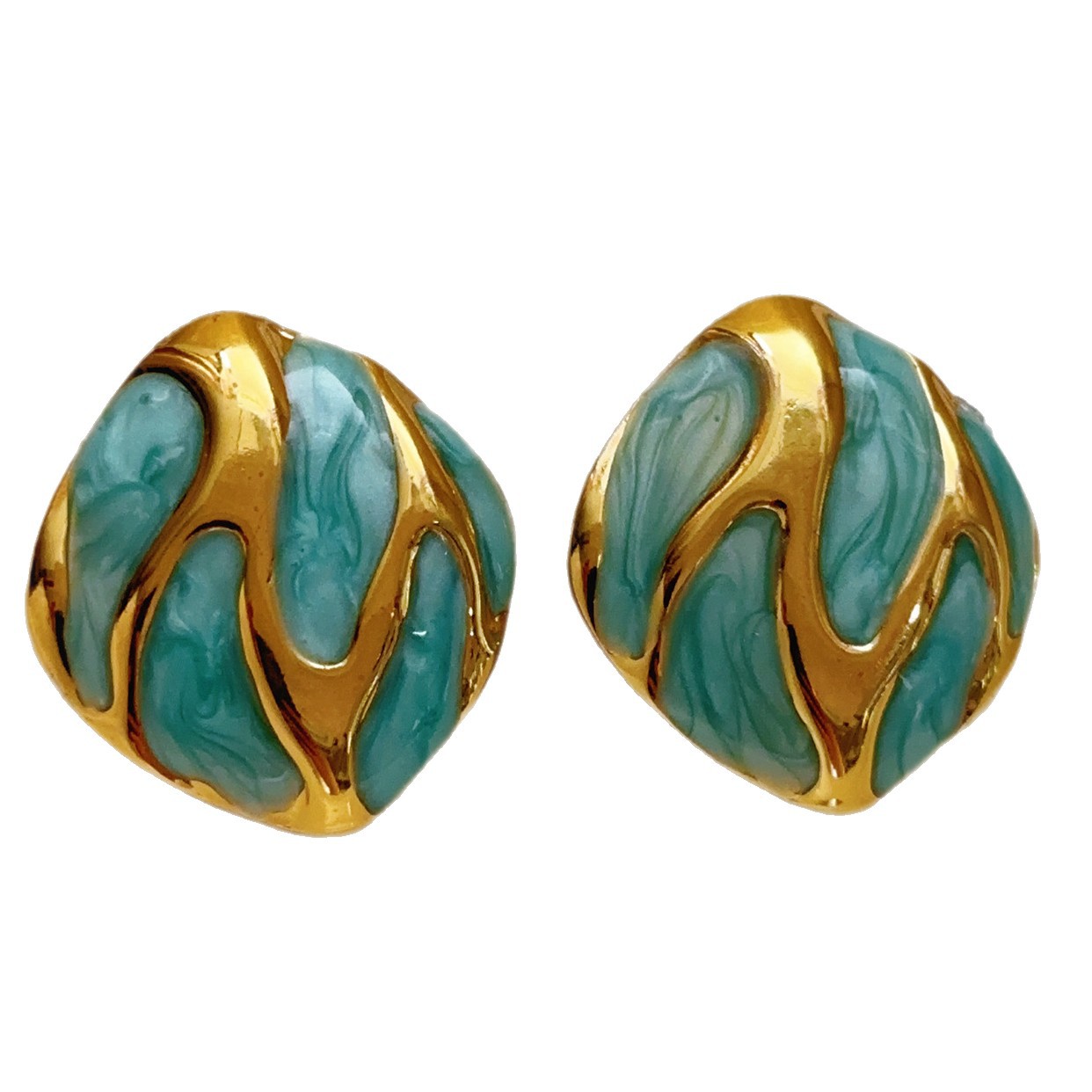 Cross-Border New Retro Irregular Square Personality Earrings for Women European and American Style Exquisite Oil Drop Earrings Jewelry