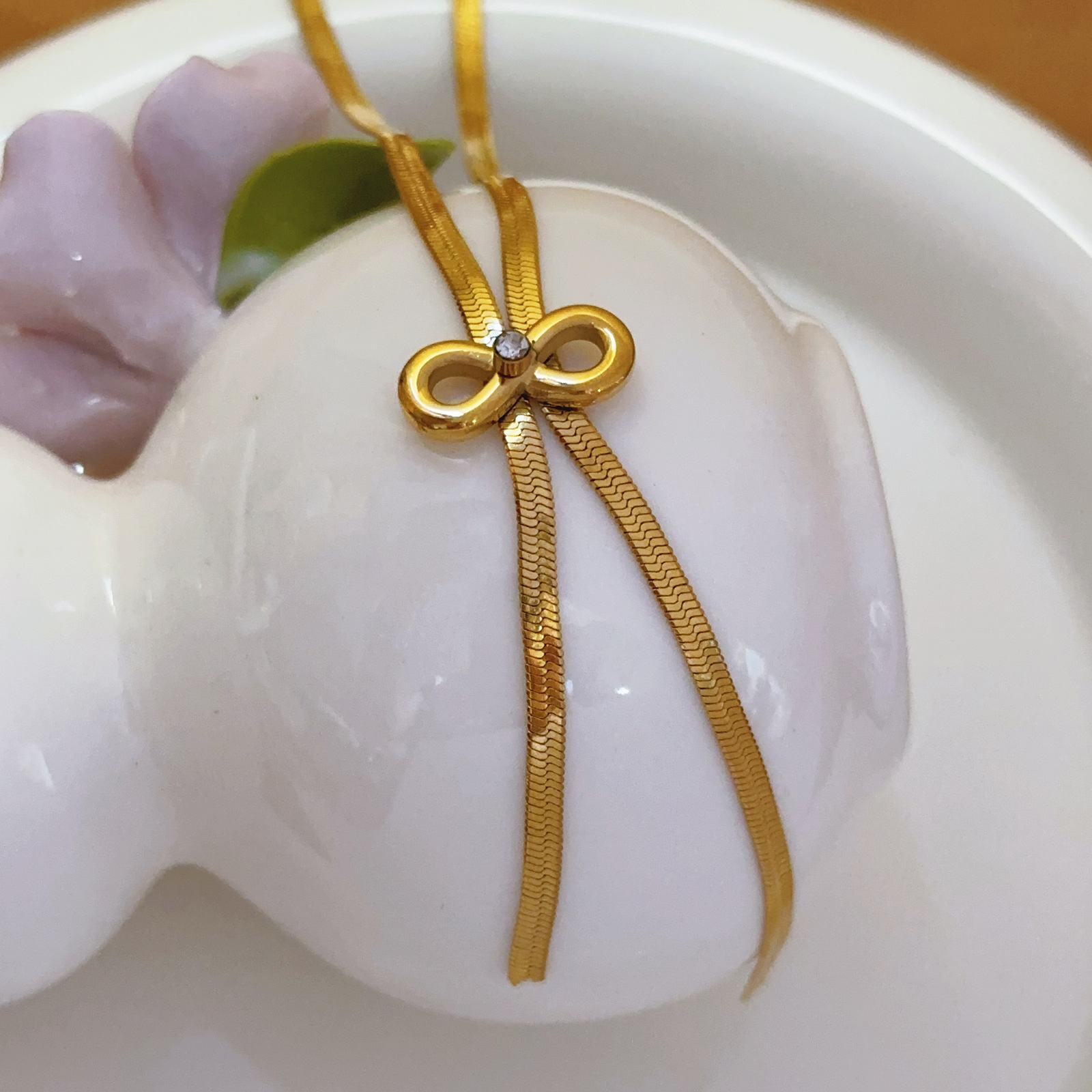 Cross-Border Hot-Selling Fashion Stainless Steel Pendant Commuting Elegant Versatile Titanium Steel Heart Tassel Necklace Bowknot Jewelry