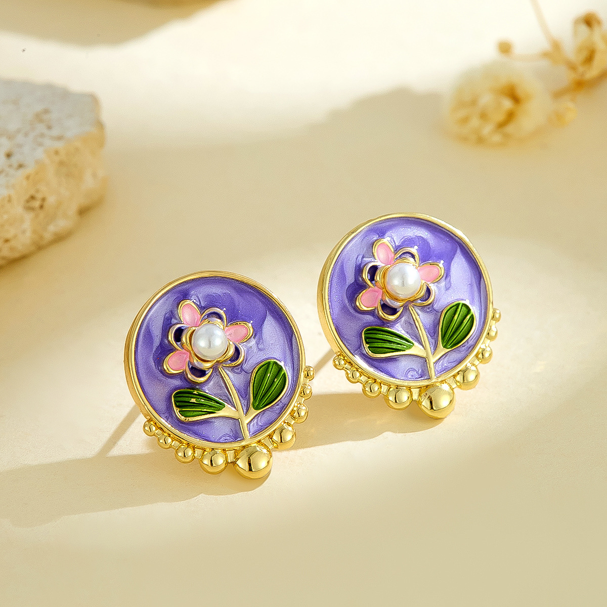 Monet Garden Oil Painting Earrings for Women New Chinese Style Light Luxury High-end Earrings 2025 New Hot Style Elegant Earrings