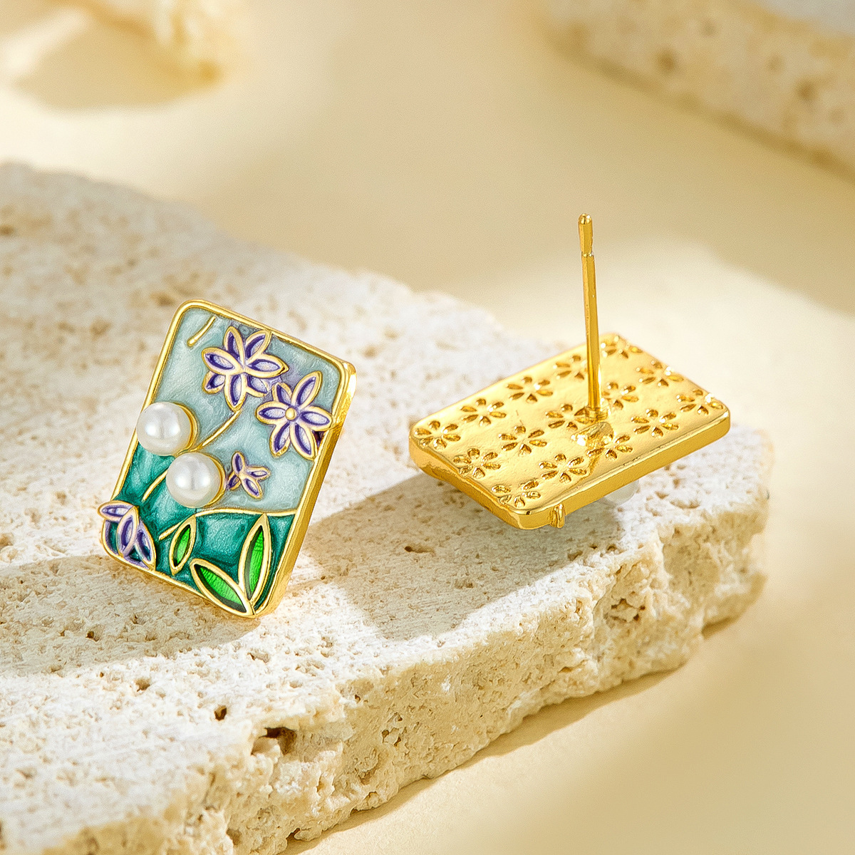 Monet Garden New Oil Painting Style Colorful Oil Drop Flower Earrings with Pearls High-end Versatile Fashion Copper Stud Earrings