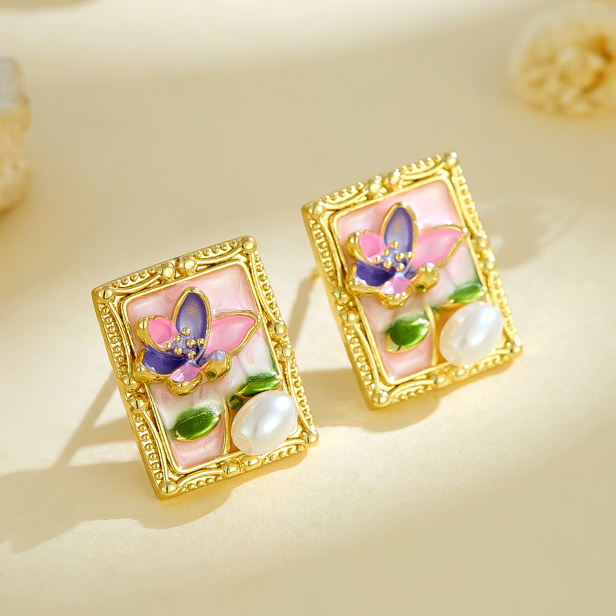 Monet Garden Vintage Style Natural Pearl Earrings European and American Retro High-end Goddess Temperament Oil Painting Style Earrings