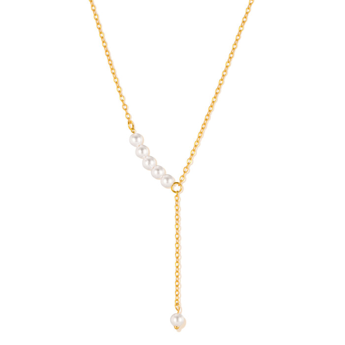 French Style Necklace for Women Stainless Steel Niche Light Luxury Design Pearl Tassel Titanium Steel Collarbone Chain