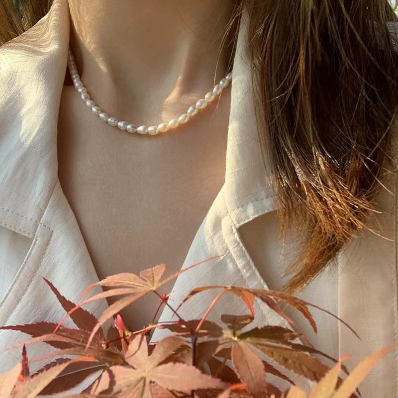 Shell Gold Color Versatile Oval High Gloss Pearl Necklace Choker Minimalist French Clavicle Chain Ins New Style