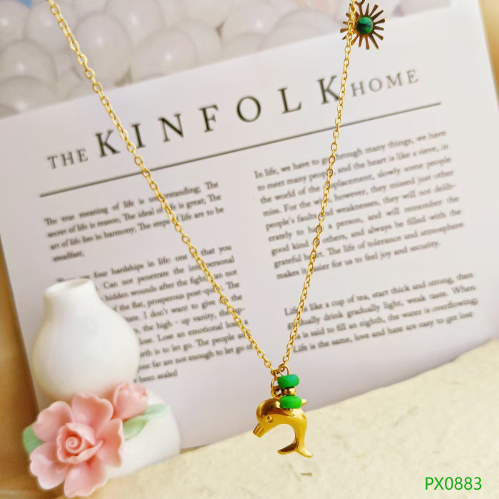 New Hot-Selling Women's Beach Starfish Oil Drop Flower Necklace Stainless Steel Gold Dolphin Collarbone Chain Non-Fading Versatile Jewelry